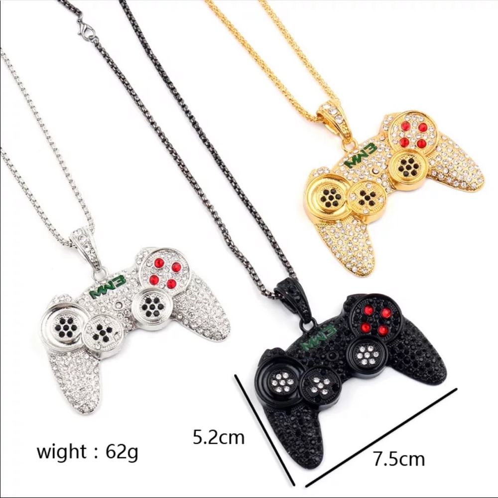 NEW*remote control gaming bling Gold icy necklace - Picture 4 of 4